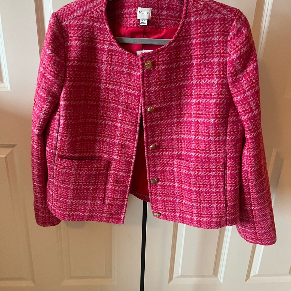 J. Crew Vibrant Pink Tweed Crop Lady Coat